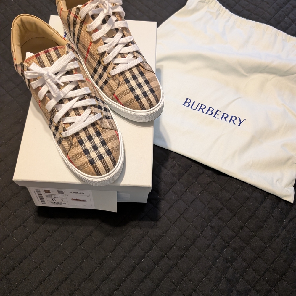 Authentic Burberry Beige Check Low Top Sneakers